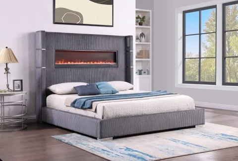 LED fireplace bed frame