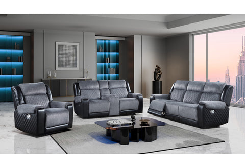 Modern Console Grey/Black Reclining Loveseat