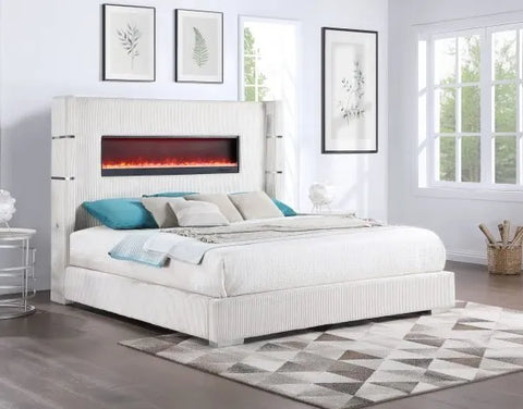 Queen bed frame with fireplace