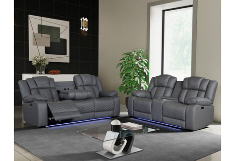 Arno Grey  Power Reclining Sofa-  Console Reclining Loveseat With LED